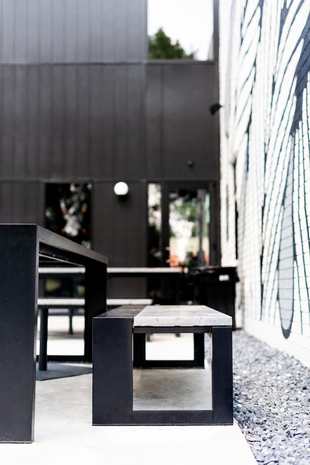 Outdoor concrete furniture at The Veil Richmond