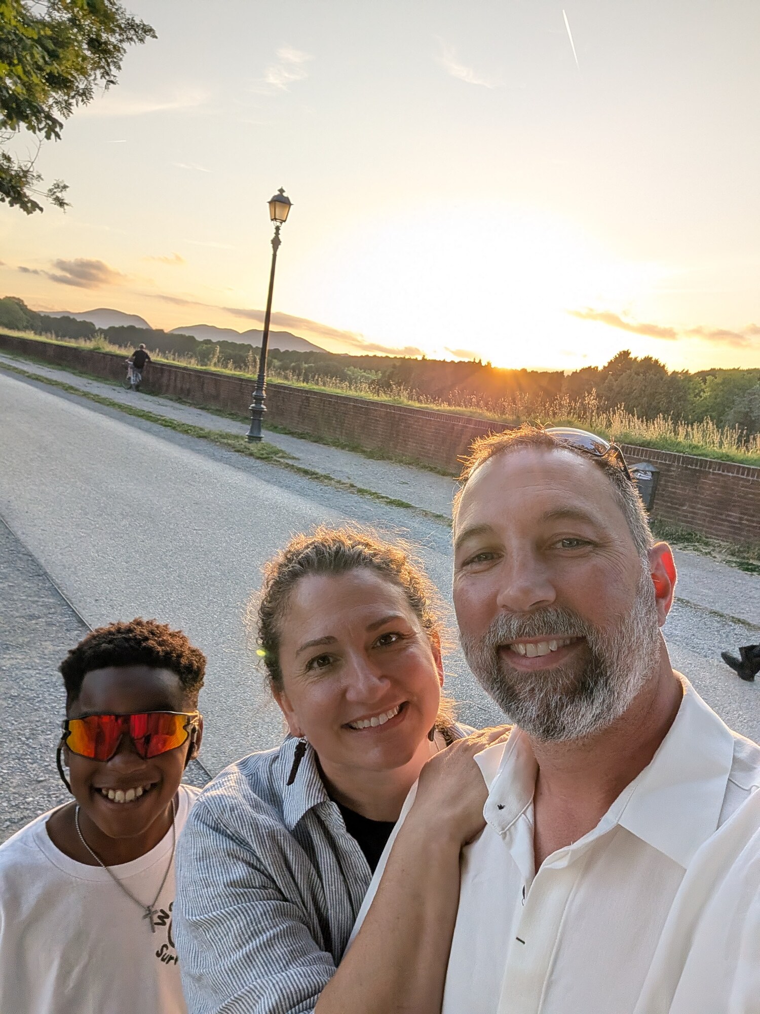 Zack Pease with his family during a sunset walk