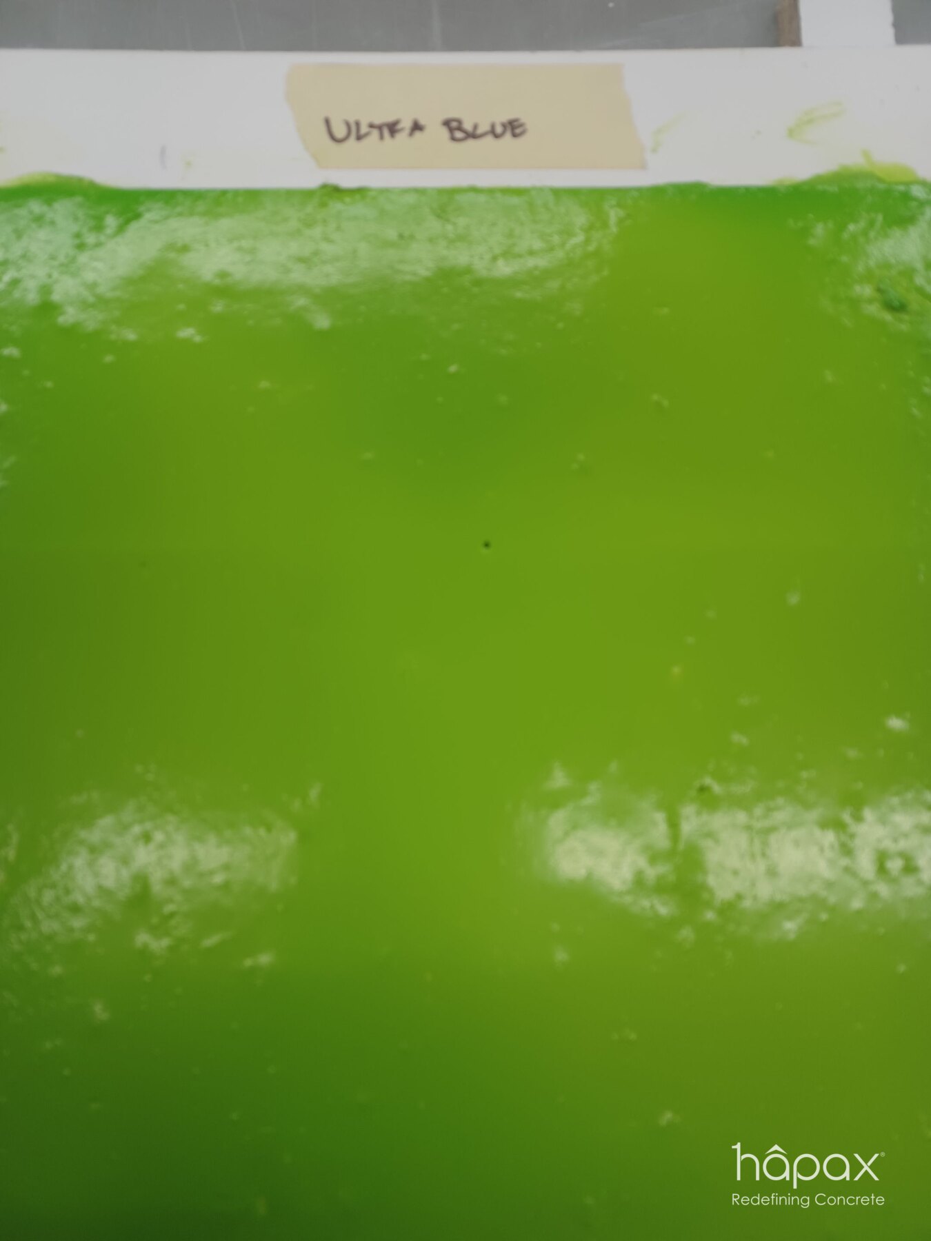 Green concrete color sample developed for the custom Neat Bird service counter.